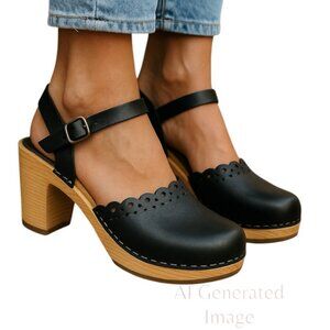 Dansko MARTA Black Leather Perforated Knot Mary Jane Slingback Shoes Sz 42 US 12